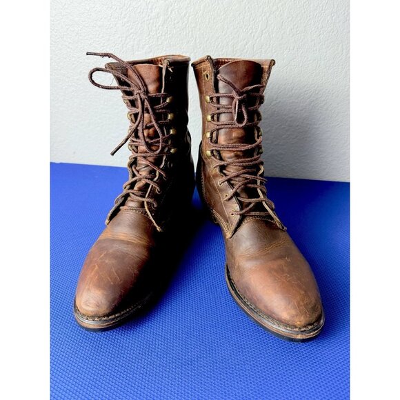 Vintage Bronw Leather Logging Boots Vibram Sole Packer Style Size 10D 1970s main image 5
